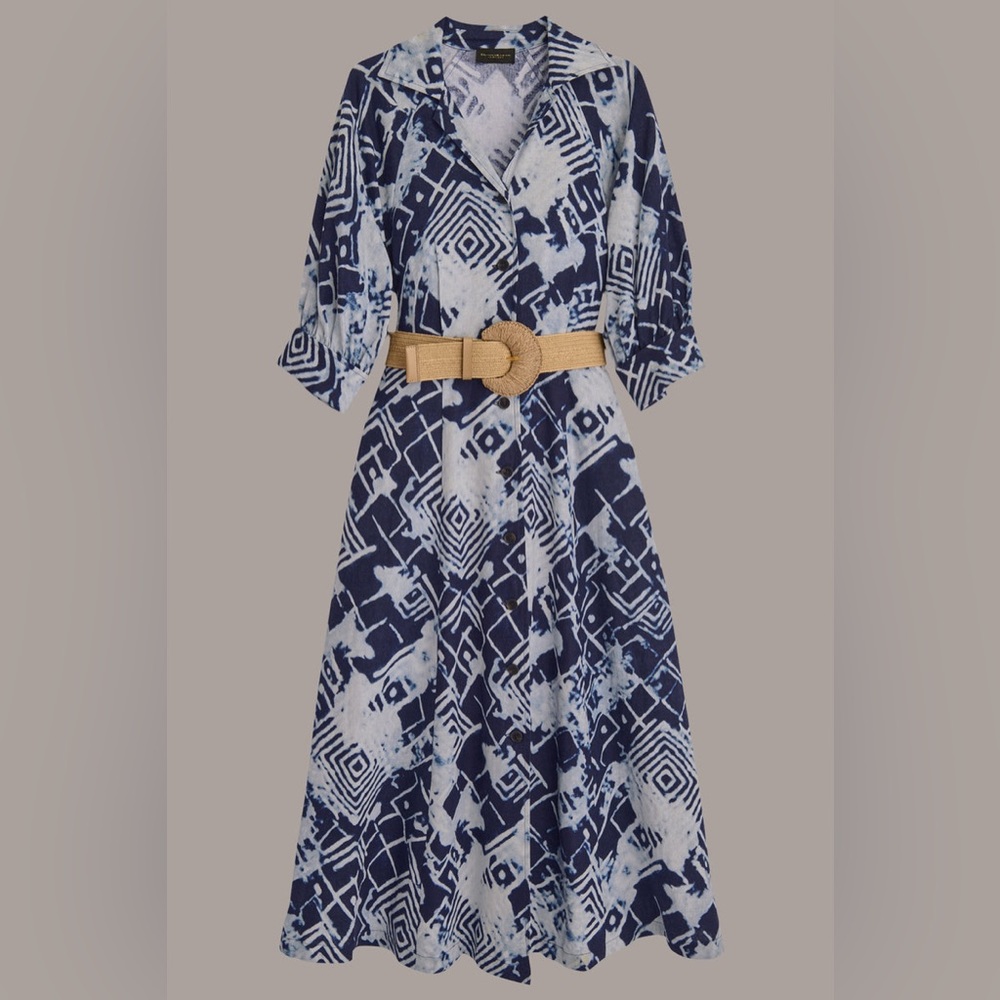 NWT Donna Karan New York LINEN-BLEND PRINTED MIDI SHIRT DRESS Sz 6 - Picture 8 of 16